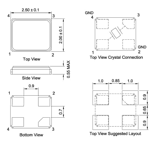 Mechanical Drawing - TXC 8Z SMD Seam Sealing Crystals