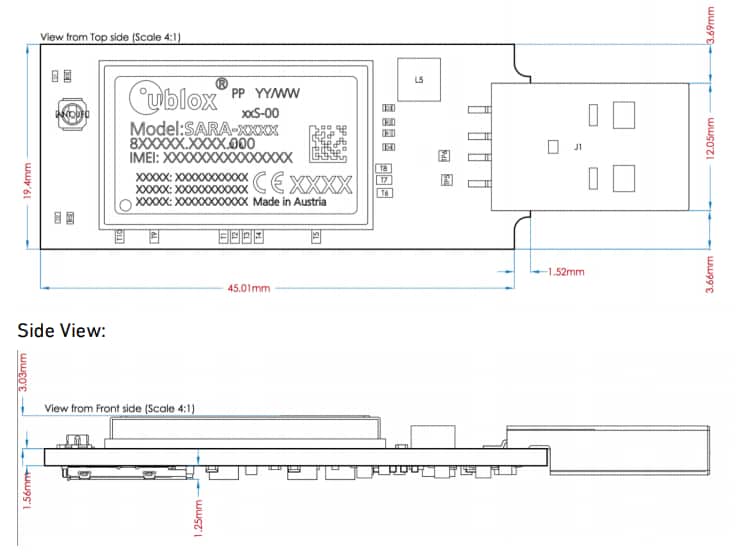 Mechanical Drawing - Hologram NOVA-U201 Global IoT Cellular USB Modem