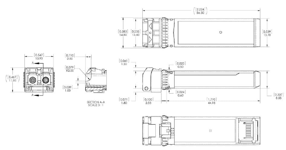 Mechanical Drawing - Finisar Corporation FTLF8536P4BCx SFP+ Optical Transceivers