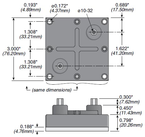 Ohmite TAP1000 & TAP2000 Watt Heatsinkable Planar Resistors Dimensions