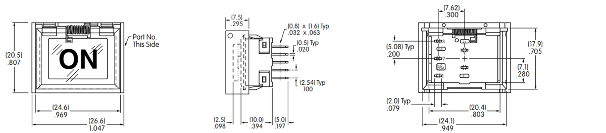 Mechanical Drawing - NKK Switches UB Illuminated Pushbutton w/ Protective Guard